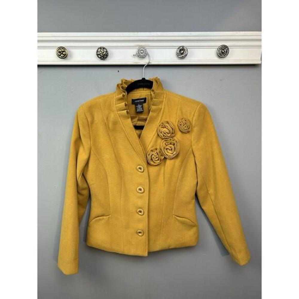 SPENSE Jacket Womens Small Gold Rosette Button Front Pockets‎ Ruffle